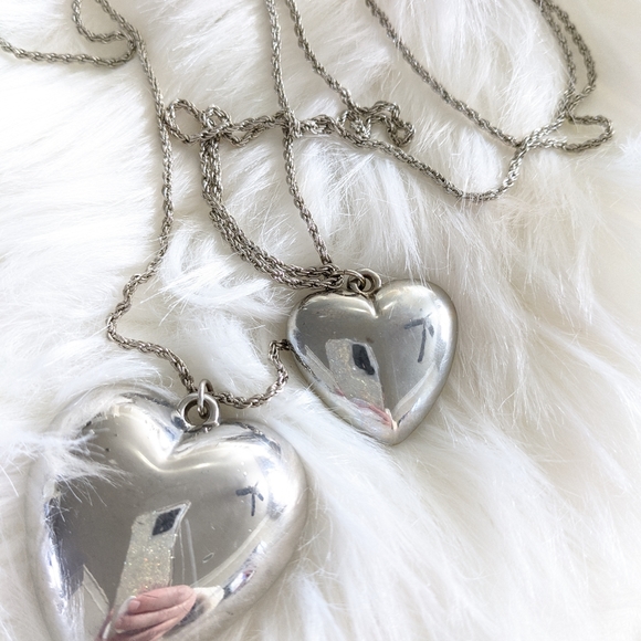 Vintage Puff Heart Double Strand Necklace - Picture 2 of 7